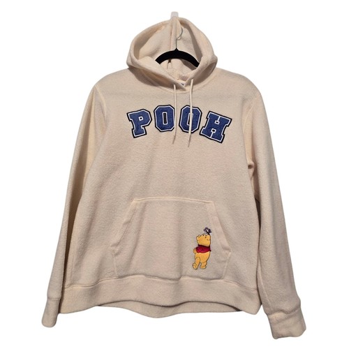 OFF WHITE Felpa con cappuccio vintage Disney Winnie Pooh pile donna MED avorio ricamo orso accogliente calda