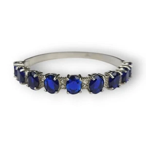 Rhinestone Stainless Steel Cuff Bracelet Bangle Deep Blue Silver Tone ~7 5/8" - Picture 1 of 12