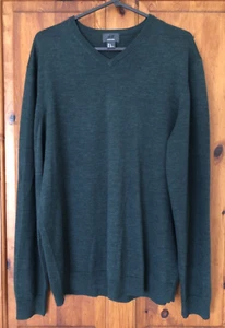 H&M Mens Green Merino Wool V Neck Lightweight Pullover Jumper Sweater EUR XL - Picture 1 of 9