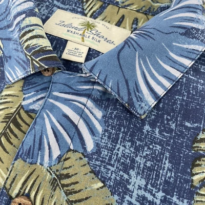 Camisa Hawaiana Island Shores M Azul Floral 100% Seda Coco Botón Para Hombres Aloha Foto 1 de 4