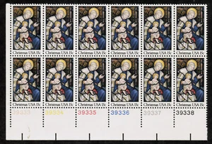 US USA Sc# 1842 MNH FVF PLATE # 12 BLOCK Christmas Xmas Madonna Child Art - Picture 1 of 1