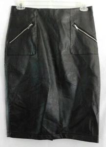 Catherine Malandrino Black Faux Leather Skirt 6 Pencil Skirt with Back Slit - Picture 1 of 6
