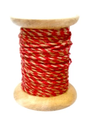 Handmade in India Red & Tan Twisted Twine 1/8" x 10 yards Wooden Spool New - Image 1 of 2