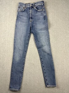 Pantalones de mezclilla Agolde para mujer 24 azules ajustados elásticos cintura alta lavado medio cónico - Imagen 1 de 9
