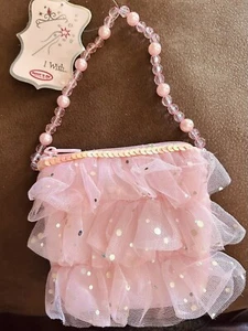 Molly 'n Me, I Wish…Pink Ruffle Sequined Purse W Beaded Handle - NWT NOS - Picture 1 of 10