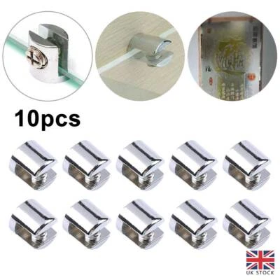 10PCS Glass Shelf Support Clamp Bracket Polished Chrome Shelves 6mm-8mm Clip - Image 1 of 4