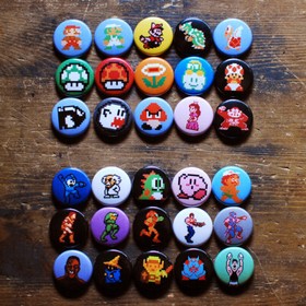 (30 pcs) NINTENDO 8-BIT BUTTONS 1" - pins badges nes super mario metroid NEW