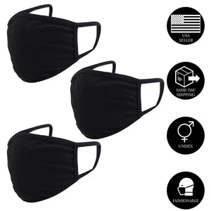Baumwolle Gesichtsmasken Erwachsene Schwarz Wiederverwendbar Waschbar Unisex - 3er Pack - Bild 1 von 5