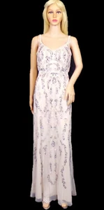 ADRIANNA PAPELL size 8 ivory thin-strap long gown beads & sequins 100% polyester - Picture 1 of 13