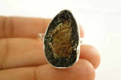Moldavite Tektite Natural Glass Cosmic Stone 925 Sterling Silver Ring Size 8 1/4 - Image 1 of 4