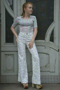 Women's Shirt T-shirt 70s Large Collar TRUEVINTAGE 70s Ladies Shirt Stripes NOS - Picture 1 of 8