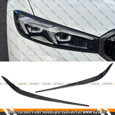 FOR 2023-2025 BMW G20 330e 330i M340i Real Carbon Fiber Headlight Eyelid Covers - Image 1 of 4