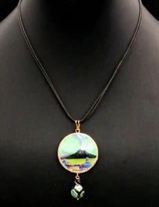 Collar Mujer Con Colgante Decorado Ágata Negra Y Verde Golfo De Nápoles - Imagen 1 de 9
