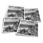4x Square Stickers 10 cm - BW - Fuerteventura Island Beach Canaries  #37454