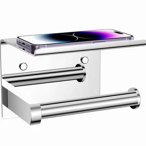 Toilet Paper Holder with Phone Shelf, Adhesive or Screw Wall Mount Toilet Tis... - Picture 1 of 5