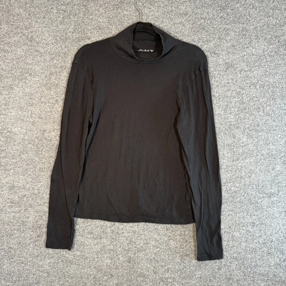 J. Camisa Crew Tissue Crepe Cuello Alto Mujer Grande Negra Manga Larga Elastizada Foto 1 de 4