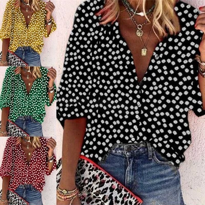 Blusa informal de gasa para damas Prendas para el torso sueltas Sexy Cuello en V Profundo para mujeres Foto 1 de 4