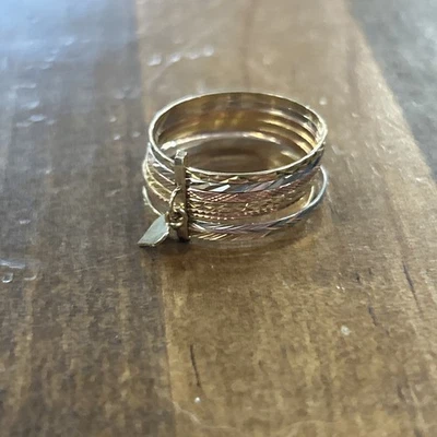 Anillo italiano Milor 14k amarillo/blanco/rosa bandas texturizadas en capas talla 8,25 Foto 1 de 4