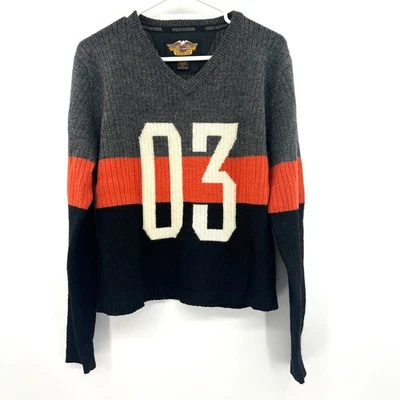 Harley Davidson 100% шерсти Colorblock v-образным вырезом свитер женщин XL - Изображение 1 из 3