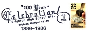 US SPECIAL PICTORIAL POSTMARK COVER 100 YEAR CELEBRATION BRIGHTON MI HIGH SCHOOL - Picture 1 of 3