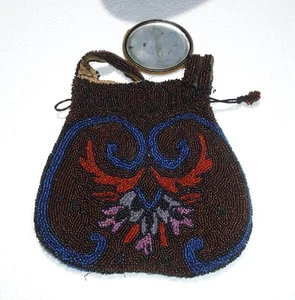 Antike viktorianische Geldbörse mit Mikroperlenzug, Handtasche mit Spiegel - Bild 1 von 17