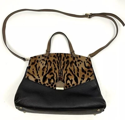 IACUCCI Pelo de Poni Bolso de Mano Convertible Cartera Leopardo y Cuero Italiano Negro Foto 1 de 4