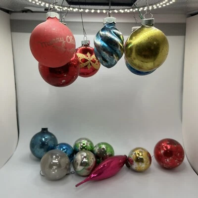 Lote de 18 enfeites vintage brilhante brite vidro mercúrio bolota lágrima Natal - Imagem 1 de 4