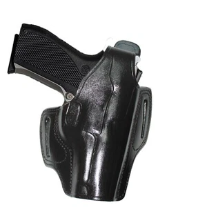 Handmade Leather OWB Carry Two Slot Thumb Break Holster For Pistols (Black) - Picture 1 of 31