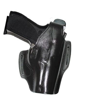 Handmade Leather OWB Carry Two Slot Thumb Break Holster For Pistols (Black) - Image 1 of 4