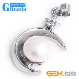 Pendant Freshwater Pearl White Gold Plated Necklace 16" Box Chain Jewelry 9mm - Picture 1 of 28