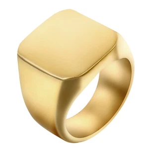 Plated Men's Stainless Steel Signet Ring Classical Cocktail Band Wedding #7-14 - Picture 1 of 18