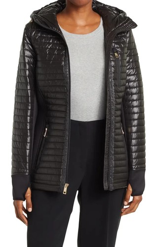 Cappotto tampone giacca Michael Kors con cappuccio trapuntato misto misto S nero oro