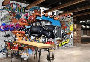 3D Graffiti Vintage Car Break Wall Murals Wallpaper Wall Art Decals Decor - Picture 1 of 8