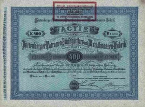Hirtenberger Patronen Zündhütchen Metallwaren AG 1897 Wien Österreich 400 Kronen - Bild 1 von 1