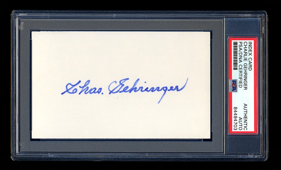 CHARLIE GEHRINGER SIGNED MINT INDEX CARD PSA/DNA SLABBED AUTOGRAPHED HOF TIGERS - Image 1 of 1