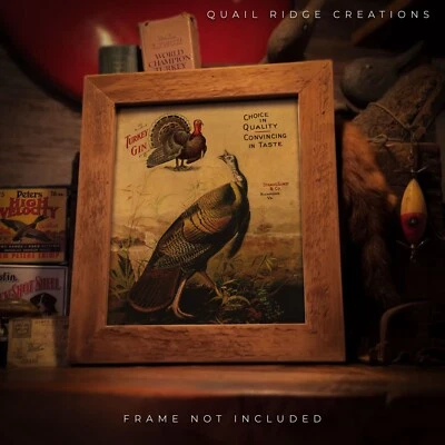 Impresión artística publicitaria de ginebra de whisky vintage 8X10 decoración de cabaña de caza de pavo salvaje Foto 1 de 4