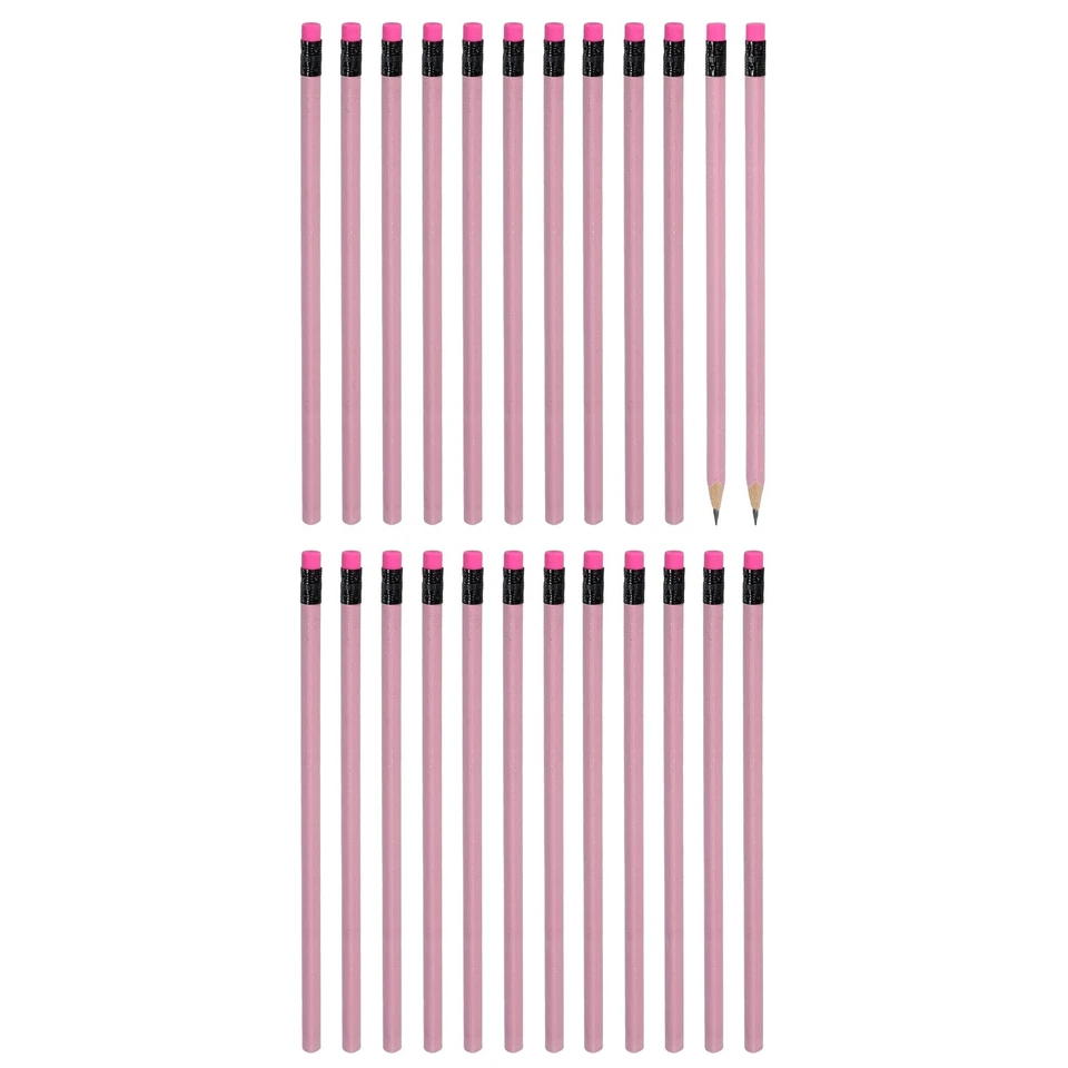 Lápices de madera triangulares a granel, paquete de 24 lápices de grafito HB con borrador, rosa Foto 1 de 4