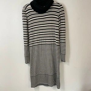 MaxMara Weekend Striped Midi Knitted Dress Black Cream Soft Silk Wool Cowlneck - Picture 1 of 9