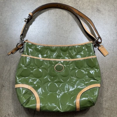 Coach F20022 Peyton Embossed Green Patent Tan Leather Tote Shoulder Bag Purse - Image 1 of 4