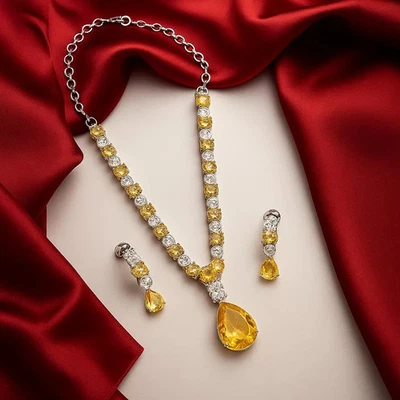 Silver Pendant & Dangle Earrings Jewelry Set for Her Pear Lab Created Citrine - Image 1 of 4