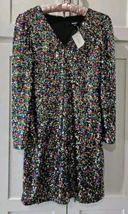 Womens 8 Multicolored Sequined Dress DKNY V-Neck Lined New - Picture 1 of 11