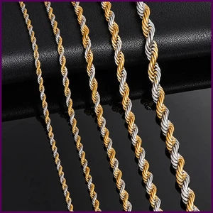 Gedrehtes Seil Kette Halsketten - 6 mm Edelstahl Goldfarben Herren Klassische Halskette - Bild 1 von 23