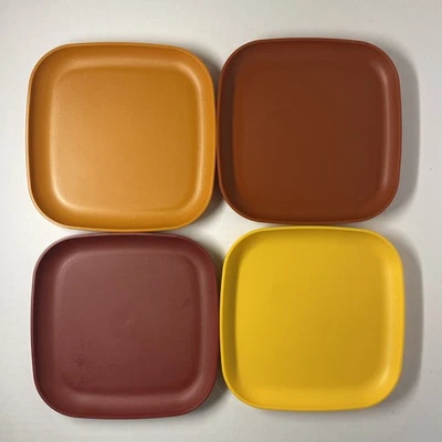 4 Platos Cuadrados Vintage Tupperware Almuerzo Picnic Otoño Otoño Cosecha Naranja 8" Foto 1 de 4