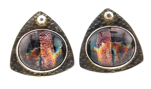 Orly Lindsey 925 Sterling Silver Dichroic Glass Triangular Clip On Earrings - Picture 1 of 7