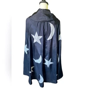 Black Cape With Silver Stars & Moons, Adult Halloween Wizard Witch Vampire - Picture 1 of 4