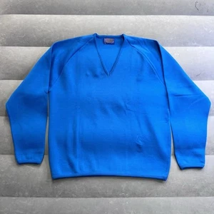 Vintage Pendleton Men's L Pullover Sweater V-neck Blue USA Made Pure Virgin Wool - Picture 1 of 5