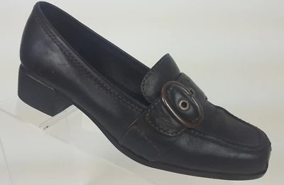 Josef Seibel Black Leather Buckle Strap Block Heel Pump Womens 38EUR / 7 - 7.5US - Image 1 of 4