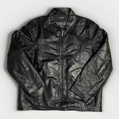Perry Ellis Men Black Portfolio Front Zip Lambskin Leather Jacket XL- VGC - Image 1 of 4