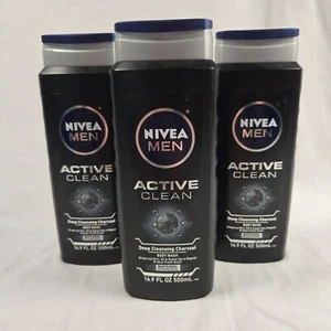 Lote de 3 Nivea Men Active Clean Body Wash limpieza profunda carbón 16,9 fl oz - Imagen 1 de 4