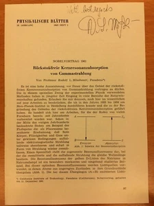 Articolo autografo di Rudolf Mossbauer - Picture 1 of 1